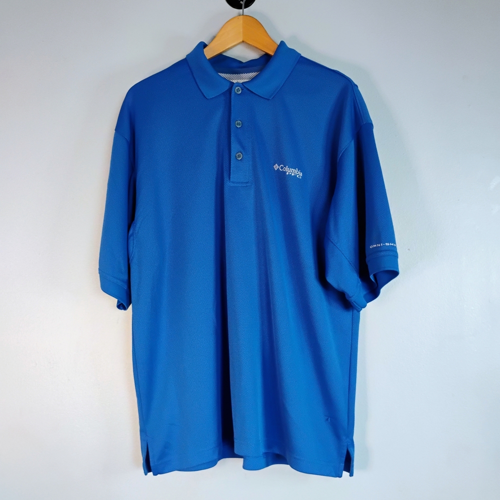 Columbia Men's Size M PFG Shirt Vented Short Sleeve Polo Shirt Fishing Gear Blue